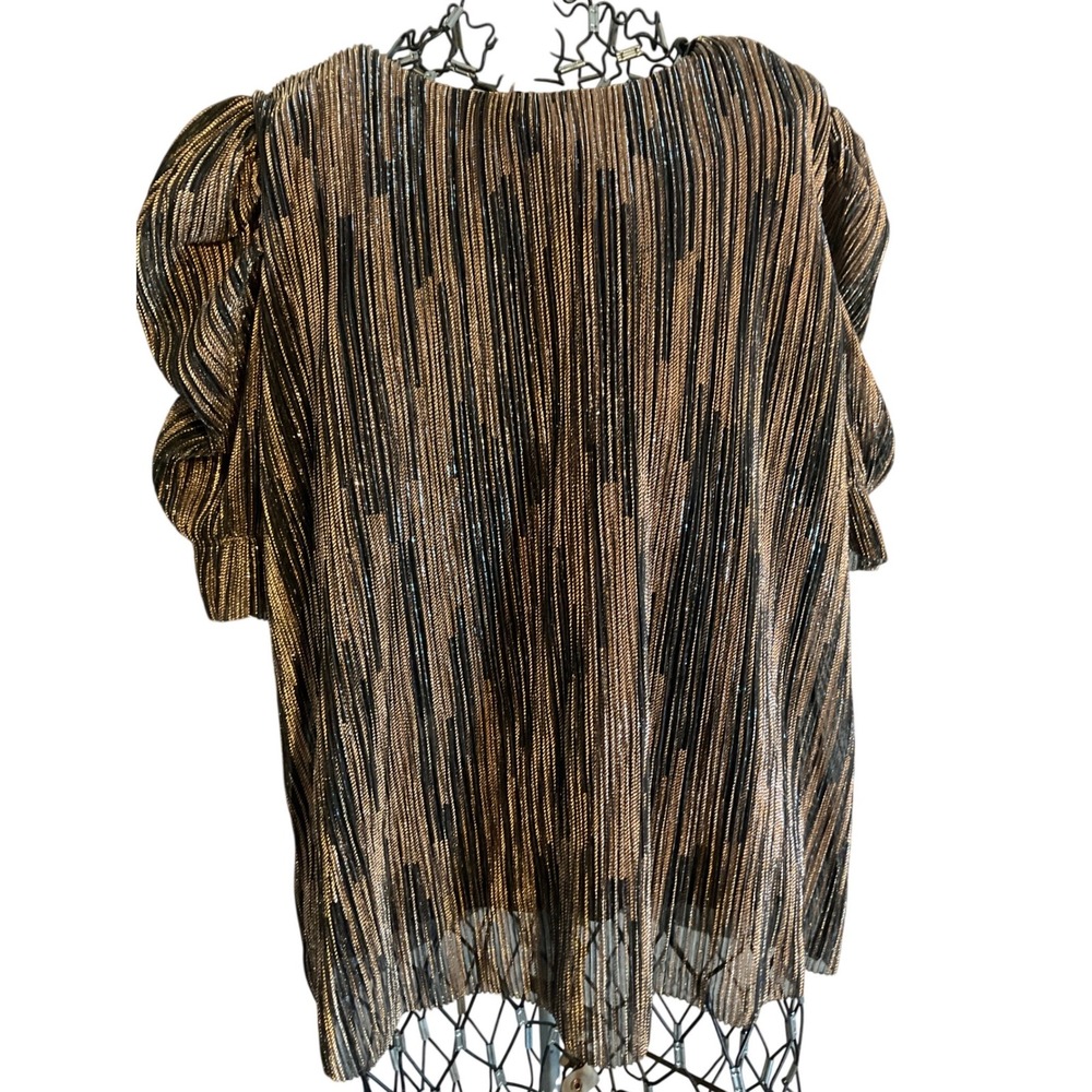 THML Metallic Stripe Puff Sleeve Top Black Gold Size M